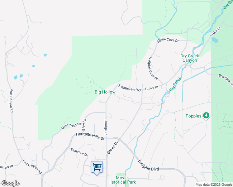 map of restaurants, bars, coffee shops, grocery stores, and more near 1658-1698 Elkridge Lane in Alpine