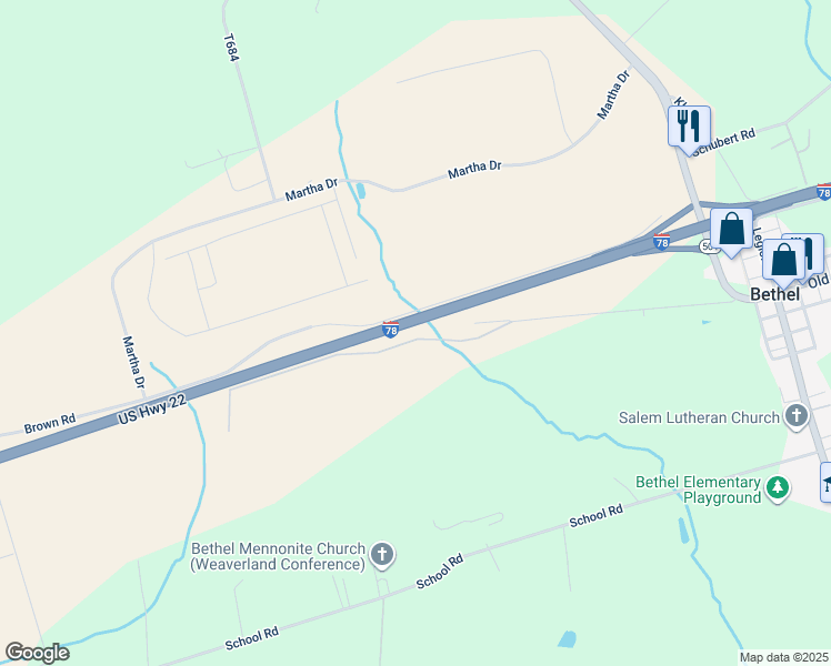 map of restaurants, bars, coffee shops, grocery stores, and more near 9851 Old U.S. 22 in Bethel