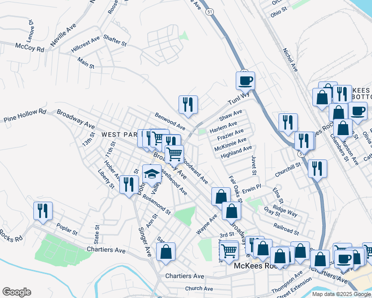 map of restaurants, bars, coffee shops, grocery stores, and more near 818 Lamont Street in McKees Rocks