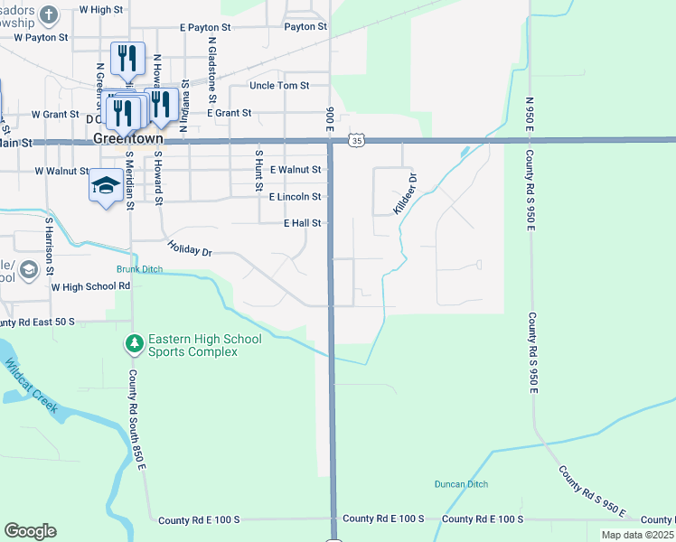 map of restaurants, bars, coffee shops, grocery stores, and more near 616 South Harvey Drive in Greentown