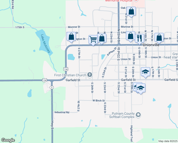map of restaurants, bars, coffee shops, grocery stores, and more near 26th Place in Unionville
