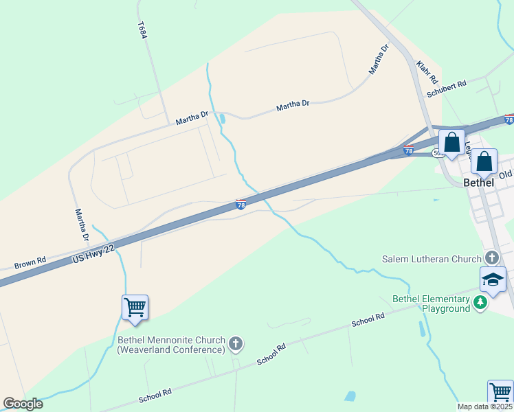 map of restaurants, bars, coffee shops, grocery stores, and more near 9851 Old U.S. 22 in Bethel