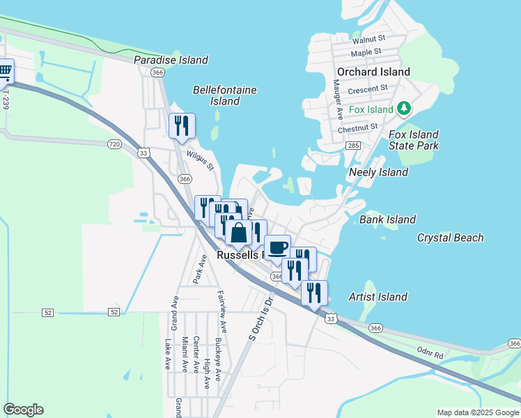map of restaurants, bars, coffee shops, grocery stores, and more near 200 Clermont Avenue in Russells Point
