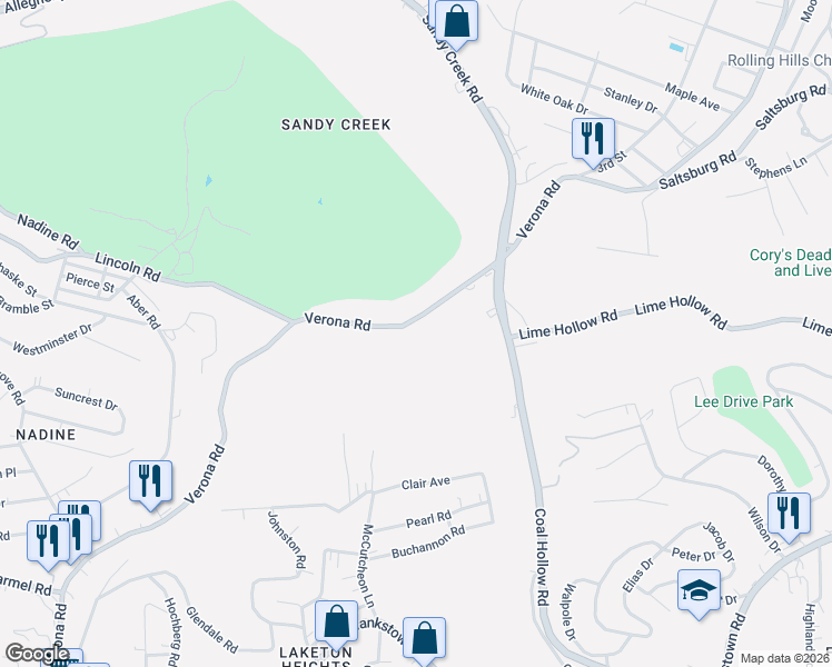 map of restaurants, bars, coffee shops, grocery stores, and more near 4609 Verona Road in Verona