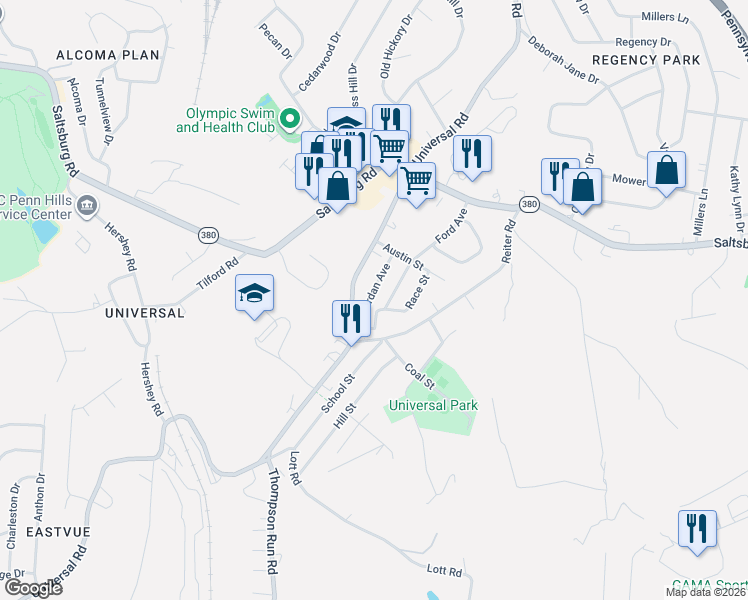 map of restaurants, bars, coffee shops, grocery stores, and more near 2624 Ford Avenue in Pittsburgh