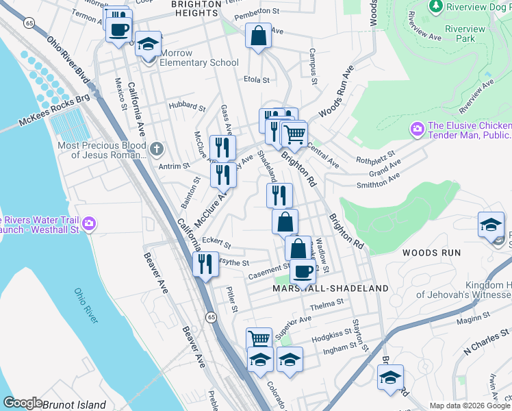 map of restaurants, bars, coffee shops, grocery stores, and more near 41 Complete Street in Pittsburgh