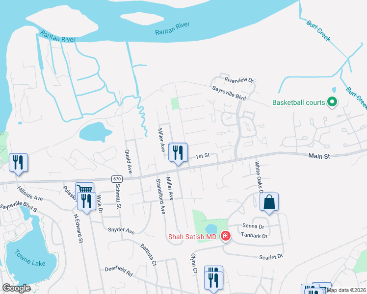 map of restaurants, bars, coffee shops, grocery stores, and more near 23 Boehmhurst Avenue in Sayreville