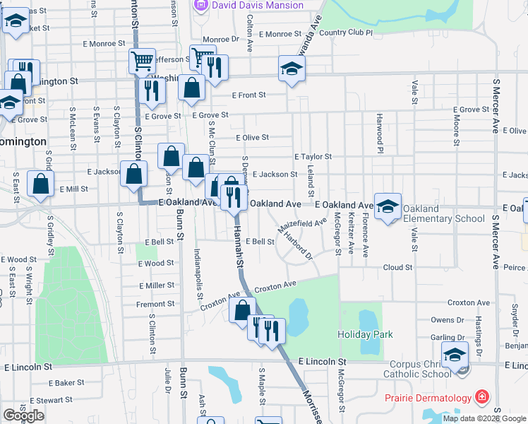 map of restaurants, bars, coffee shops, grocery stores, and more near 5 Harbord Drive in Bloomington