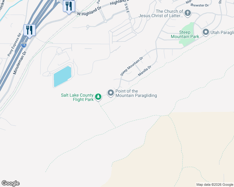 map of restaurants, bars, coffee shops, grocery stores, and more near 15273 Steep Mountain Drive in Draper