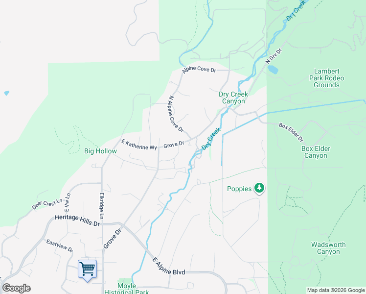 map of restaurants, bars, coffee shops, grocery stores, and more near 1540 Cherrypoint Ln in Alpine