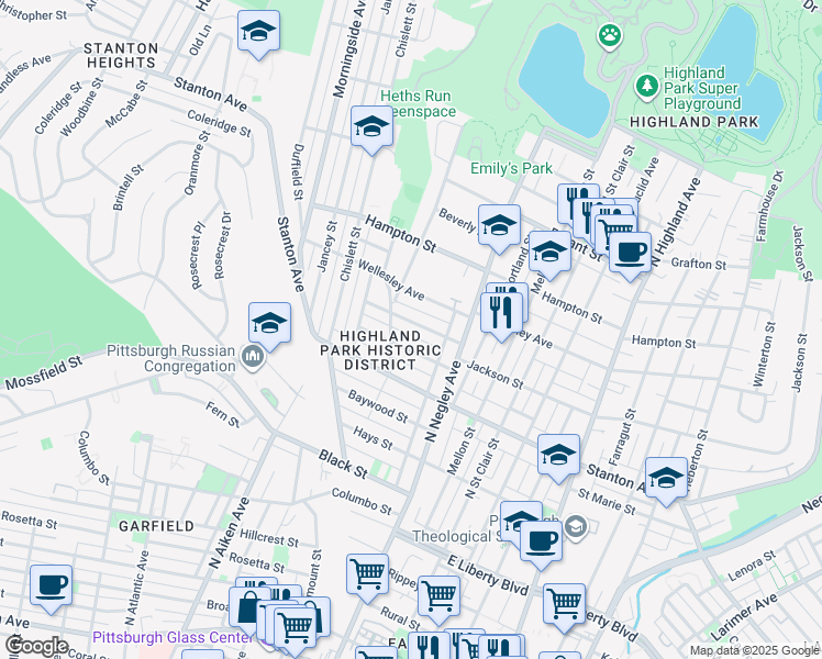 map of restaurants, bars, coffee shops, grocery stores, and more near 5518 Jackson Street in Pittsburgh