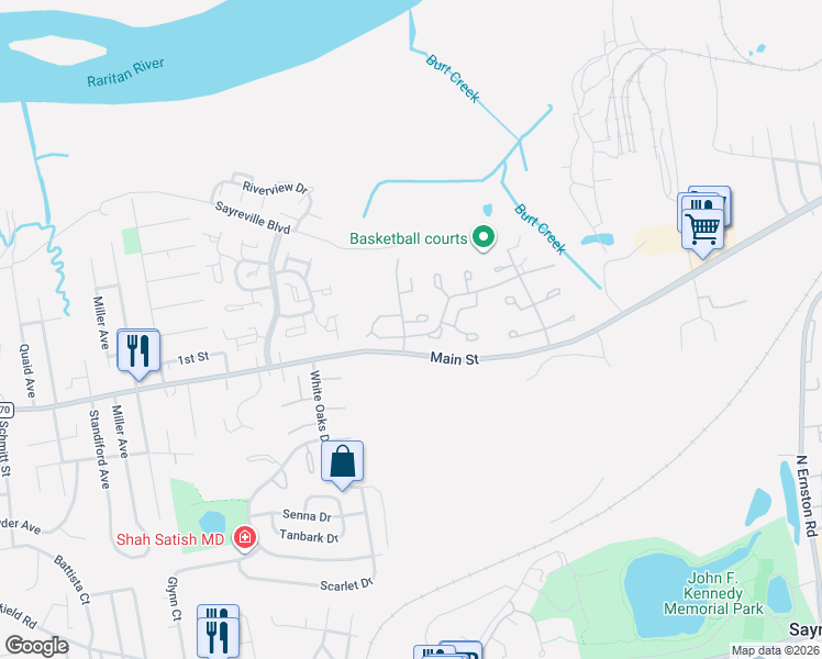 map of restaurants, bars, coffee shops, grocery stores, and more near 1 Mochen Court in Sayreville