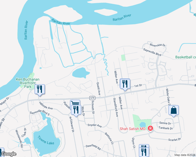 map of restaurants, bars, coffee shops, grocery stores, and more near 50 Brookside Avenue in Sayreville