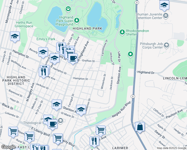 map of restaurants, bars, coffee shops, grocery stores, and more near 1118 De Victor Place in Pittsburgh