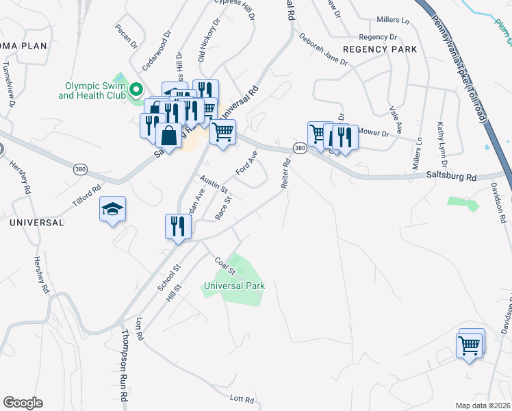 map of restaurants, bars, coffee shops, grocery stores, and more near 221 Bellevue Drive in Pittsburgh