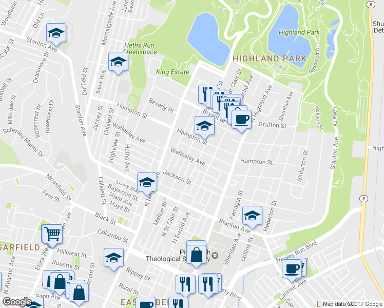 map of restaurants, bars, coffee shops, grocery stores, and more near 1023 Mellon Street in Pittsburgh