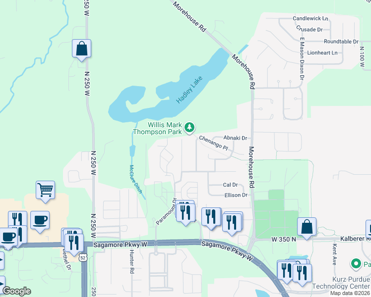 map of restaurants, bars, coffee shops, grocery stores, and more near 3931 Ledyard Street in West Lafayette
