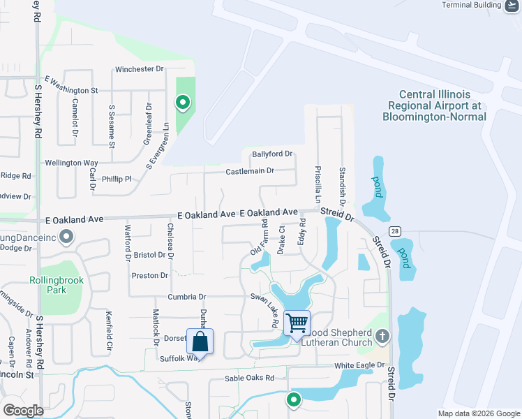 map of restaurants, bars, coffee shops, grocery stores, and more near 3 Kylemore Road in Bloomington
