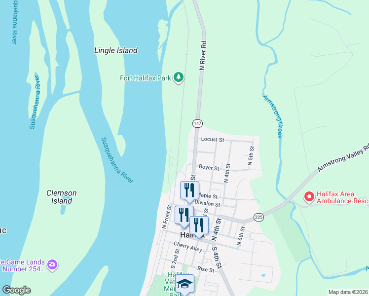map of restaurants, bars, coffee shops, grocery stores, and more near 486 North River Road in Halifax