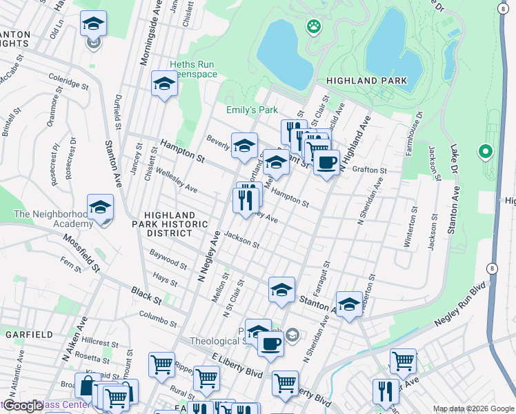 map of restaurants, bars, coffee shops, grocery stores, and more near 1023 Mellon Street in Pittsburgh