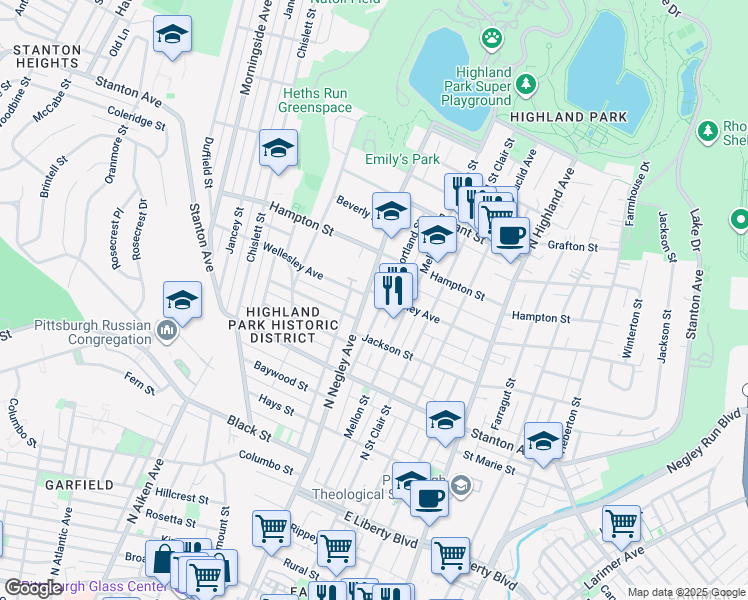 map of restaurants, bars, coffee shops, grocery stores, and more near 1012 North Negley Avenue in Pittsburgh