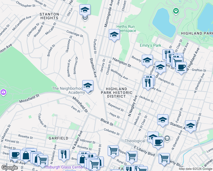 map of restaurants, bars, coffee shops, grocery stores, and more near 841 Chislett Street in Pittsburgh