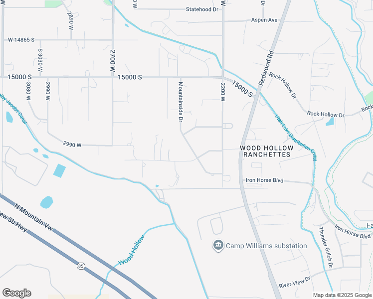 map of restaurants, bars, coffee shops, grocery stores, and more near 15258 Mountainside Drive in Riverton