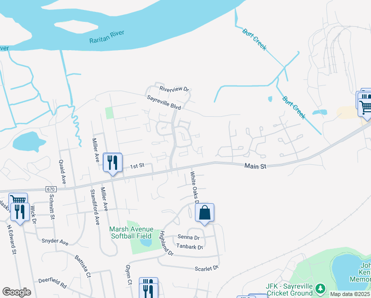 map of restaurants, bars, coffee shops, grocery stores, and more near 20 Dancaster Court in Sayreville