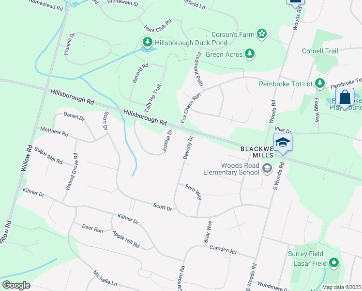 map of restaurants, bars, coffee shops, grocery stores, and more near 460 Hillsborough Road in Hillsborough Township