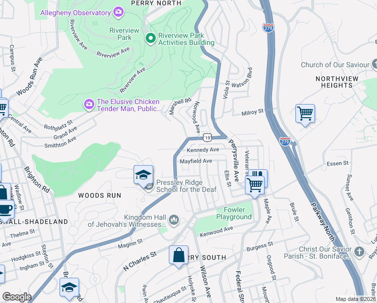 map of restaurants, bars, coffee shops, grocery stores, and more near 229 Marshall Avenue in Pittsburgh