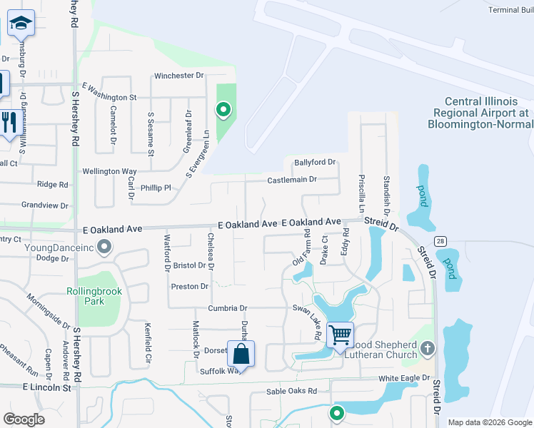 map of restaurants, bars, coffee shops, grocery stores, and more near 11 Crystal Court in Bloomington