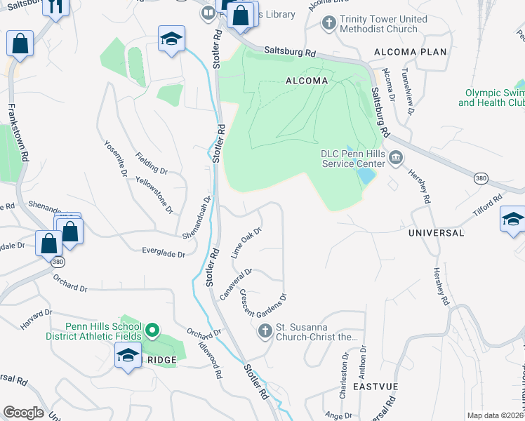 map of restaurants, bars, coffee shops, grocery stores, and more near 364 Crescent Gardens Drive in Pittsburgh