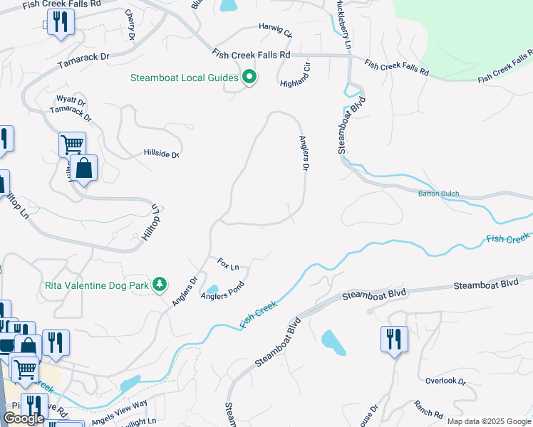 map of restaurants, bars, coffee shops, grocery stores, and more near 1243 Anglers Drive in Steamboat Springs