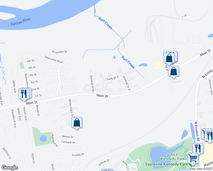 map of restaurants, bars, coffee shops, grocery stores, and more near 20 Delikat Lane in Sayreville