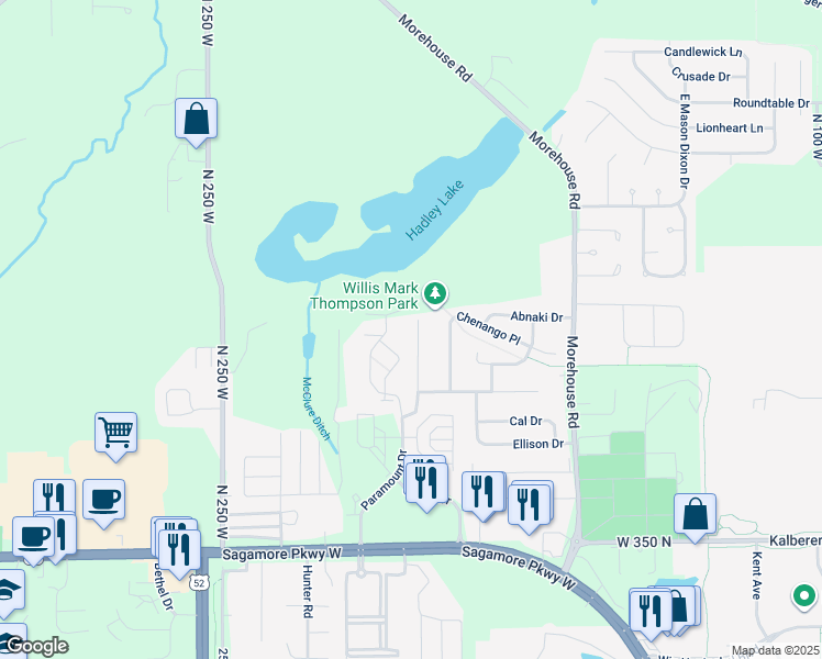map of restaurants, bars, coffee shops, grocery stores, and more near 3907 Campus Suites Boulevard in West Lafayette