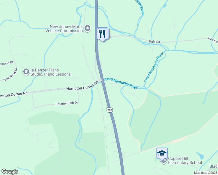 map of restaurants, bars, coffee shops, grocery stores, and more near 154 U.S. 202 in Hunterdon County