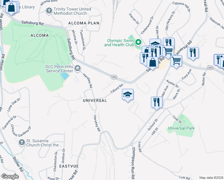 map of restaurants, bars, coffee shops, grocery stores, and more near 113 Chanticleer Drive in Pittsburgh