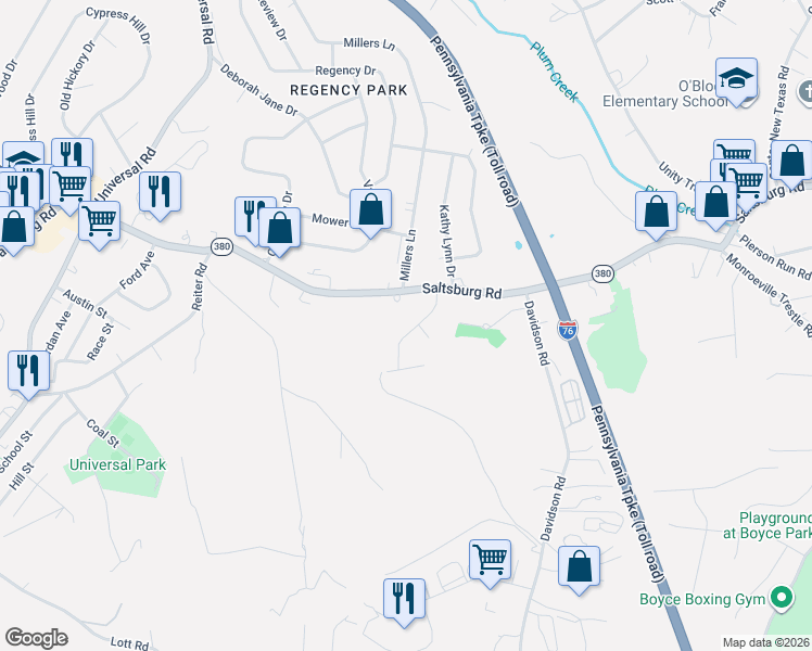 map of restaurants, bars, coffee shops, grocery stores, and more near 121 Willow Village Dr in Pittsburgh