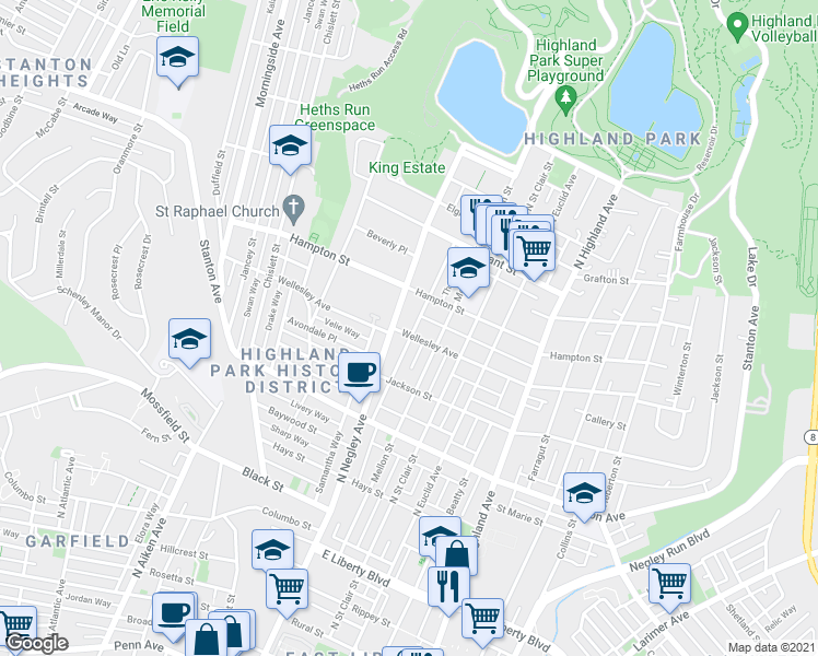 map of restaurants, bars, coffee shops, grocery stores, and more near 1012 North Negley Avenue in Pittsburgh