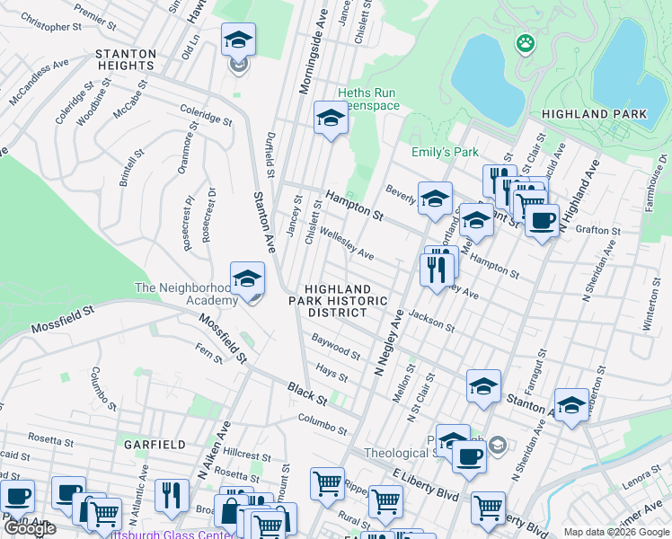 map of restaurants, bars, coffee shops, grocery stores, and more near 900 Highview Street in Pittsburgh