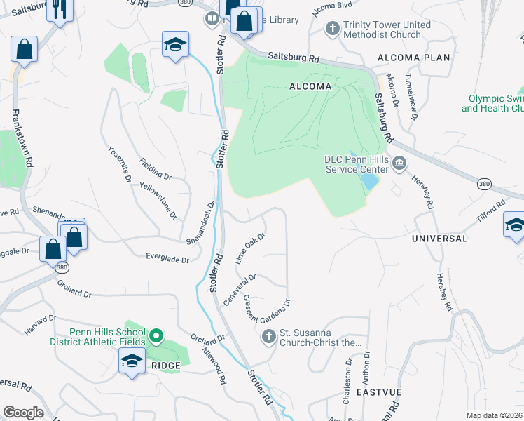 map of restaurants, bars, coffee shops, grocery stores, and more near 364 Crescent Gardens Drive in Pittsburgh