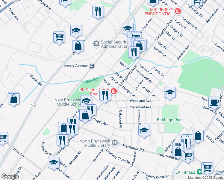 map of restaurants, bars, coffee shops, grocery stores, and more near in New Brunswick