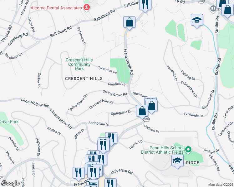 map of restaurants, bars, coffee shops, grocery stores, and more near 110 Spring Grove Road in Pittsburgh