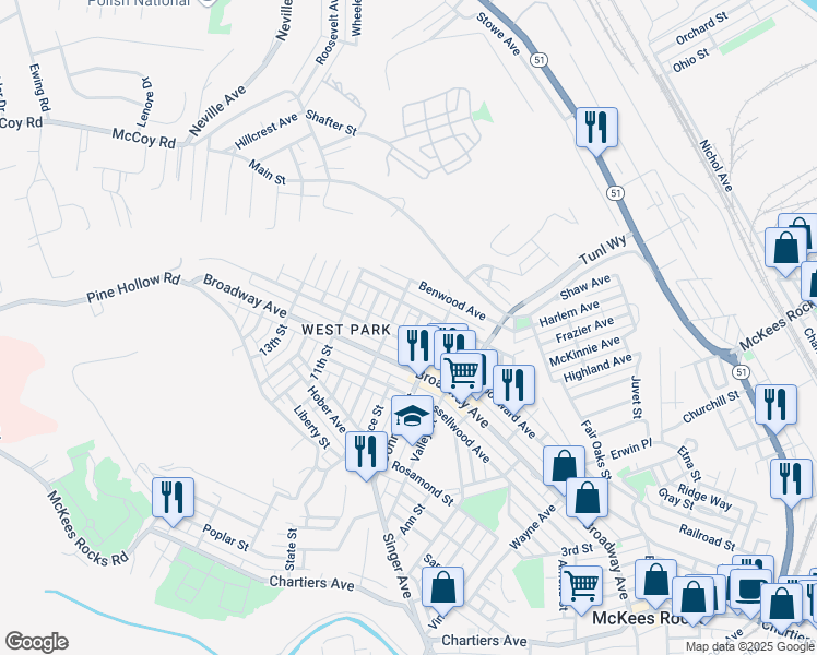 map of restaurants, bars, coffee shops, grocery stores, and more near 803 8th Street in McKees Rocks