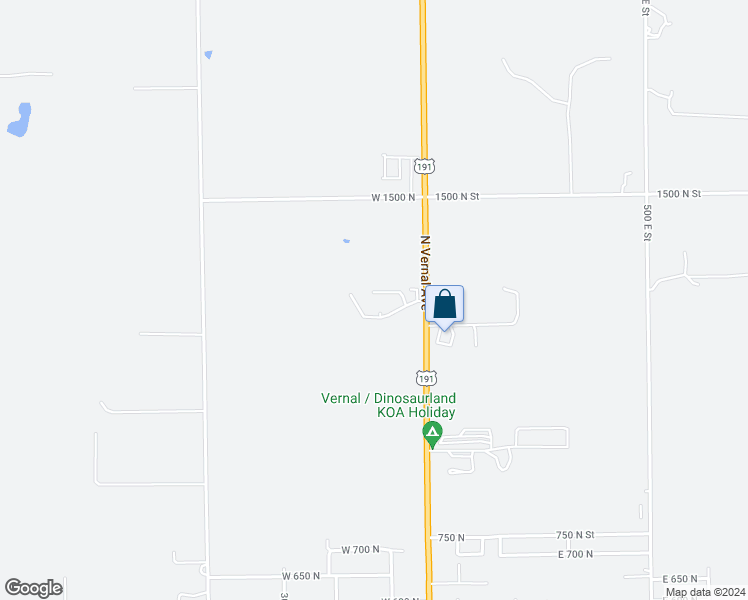 map of restaurants, bars, coffee shops, grocery stores, and more near 24 Park Circle in Vernal