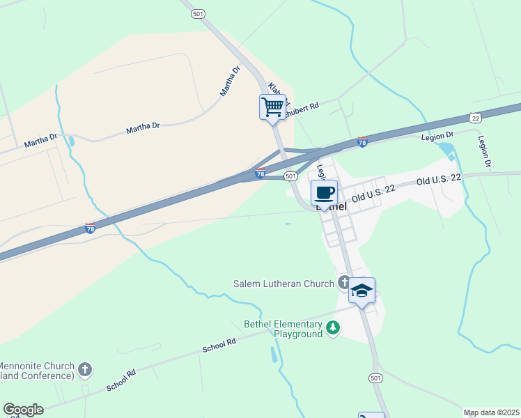 map of restaurants, bars, coffee shops, grocery stores, and more near 9735 Old U.S. 22 in Bethel