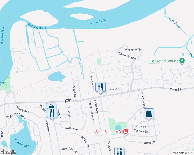 map of restaurants, bars, coffee shops, grocery stores, and more near 79 Marsh Avenue in Sayreville