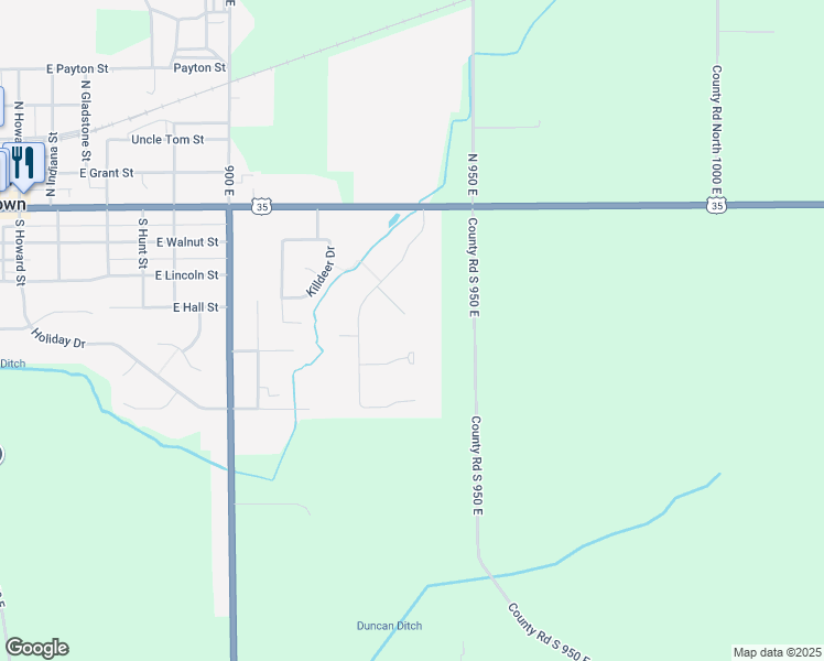 map of restaurants, bars, coffee shops, grocery stores, and more near 1429 Meadows Court in Greentown