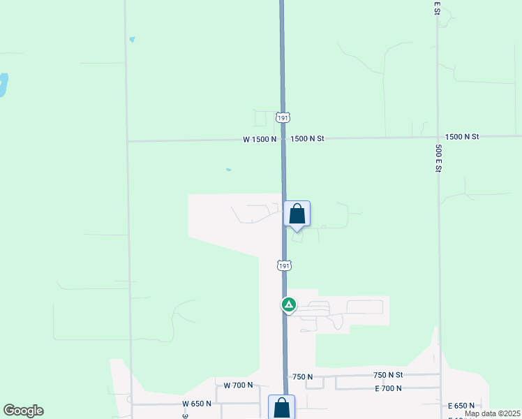 map of restaurants, bars, coffee shops, grocery stores, and more near 19 Park Circle in Vernal