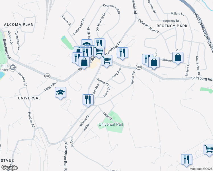 map of restaurants, bars, coffee shops, grocery stores, and more near 2756 Ford Avenue in Pittsburgh